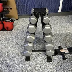 Champion Barbell Solid Hex Dumbbell Set w/ Rack