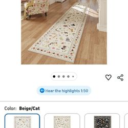 Rugcomf Runners for Kitchen Runner Rug Non Slip 2'x10' Long Washable Rugs with Rubber Backing Soft Floral Animal Cat Carpet Runner for Kitchen Laundry