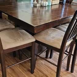 Bar Height Dining Room Table, Chairs And Bench