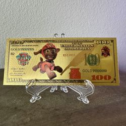 24k Gold Foil Plated Zuma Paw Patrol Banknote Cartoon Collectible