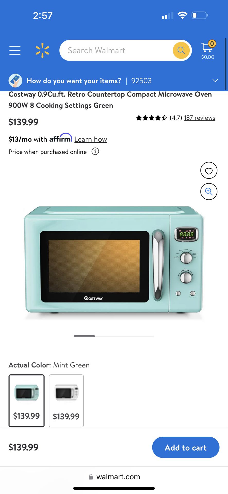 Costway 0.9Cu.ft. Retro Countertop Compact Microwave Oven 900W 8 Cooking  Settings Green