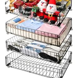 4 Pack- Metal Wire Bin Racks on Wheels Underbed Storage