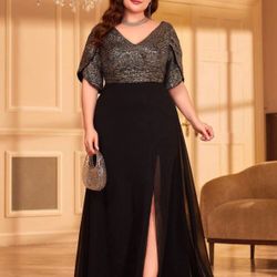 Plus Size Sequin Patchwork Chiffon Formal Dress