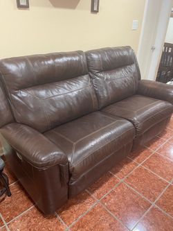 Brown Leather Power Recliner Loveseat
