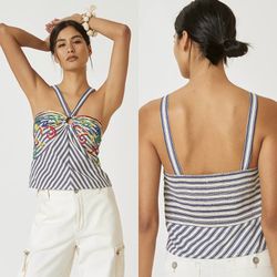 NWT $110 Anthropologie x Tiny Avril Embroidered Striped Pullover Knit Halter XL
