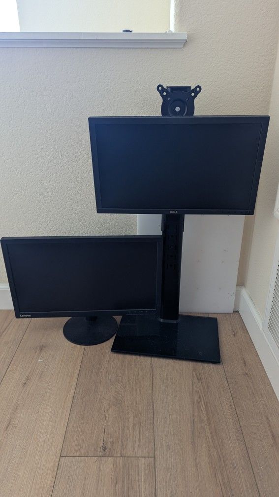 2 Monitors And Over/under Dual Monitor Stand