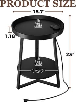 Round End Table with Charging Station, Black - NEW