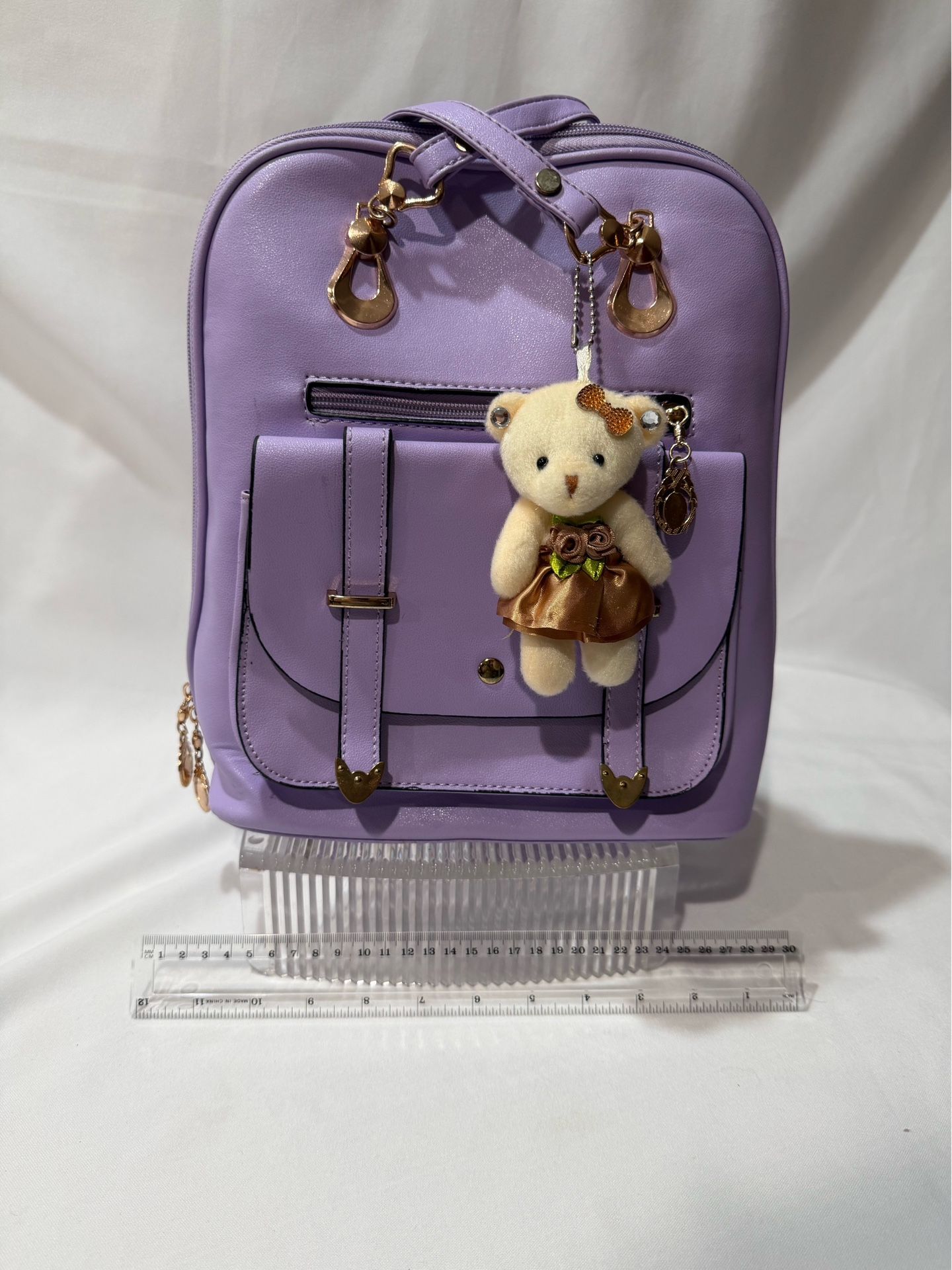 AIMON leather Backpack With Teddy Charm