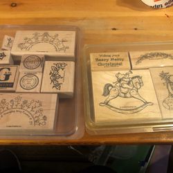 12 Stampin Up Wood Stamp Lot Holiday Friends Thanks
