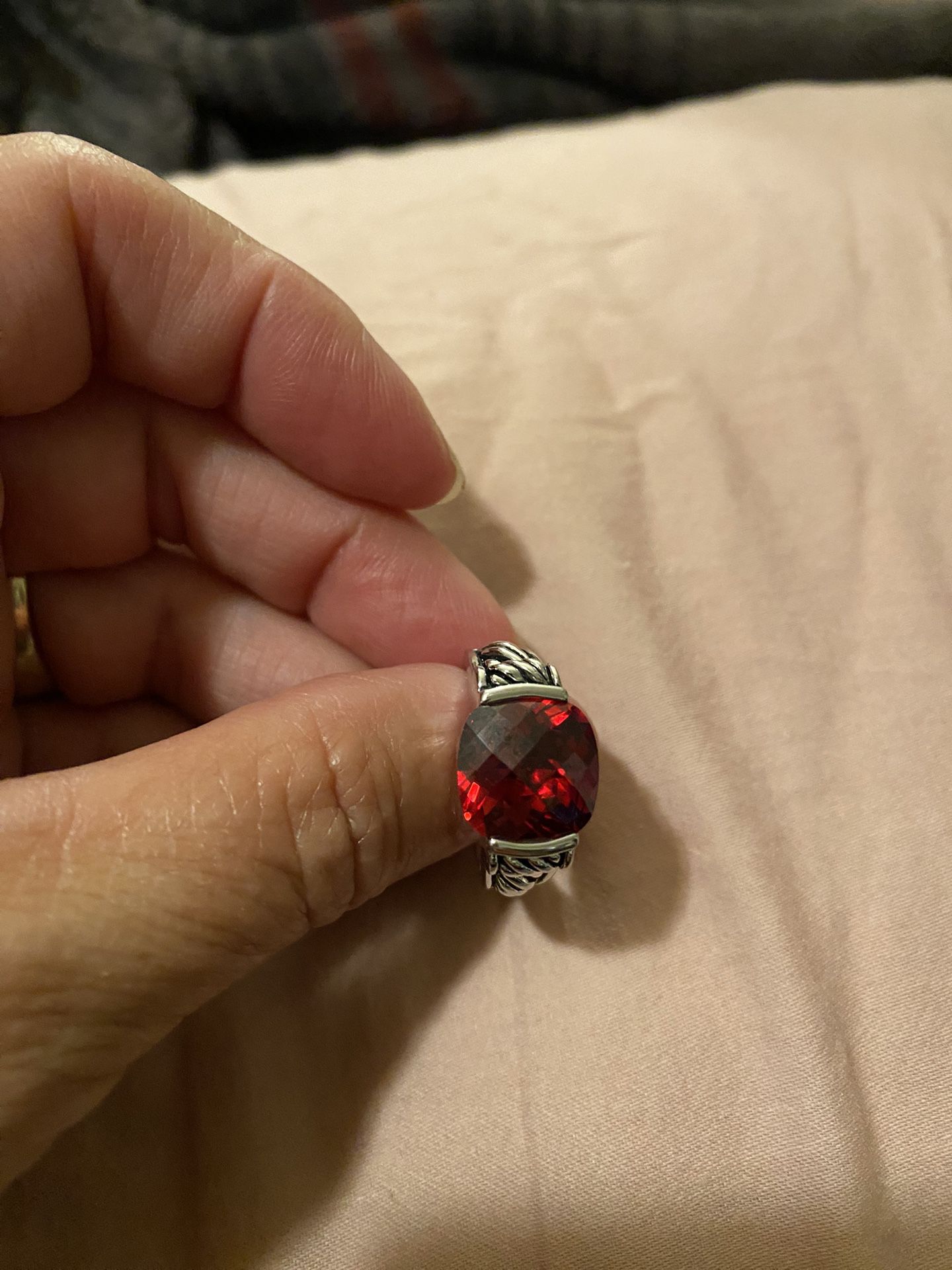 Sterling Silver Ring With A Red Stone Size 7 1/2 Brand New