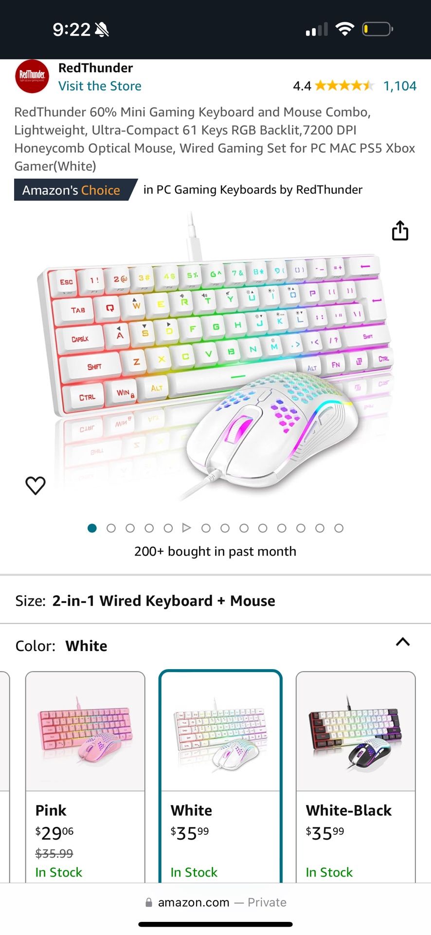 RedThunder 60% Mini Gaming Keyboard and Mouse Combo