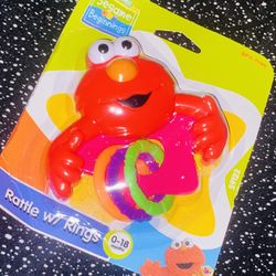 0-18 Mths Sesame St Elmo Designed Rattle W: Colorful Rings Baby Toy 