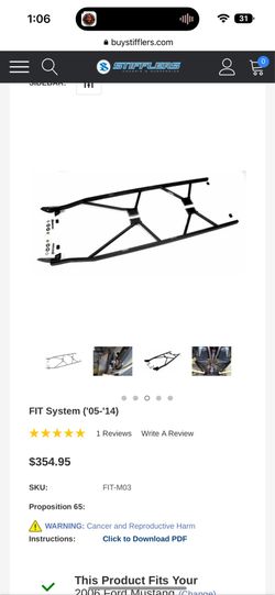 2005 - 2014 Mustang SN197 Stifflers Chassis Subframe Floor Connector Brace System