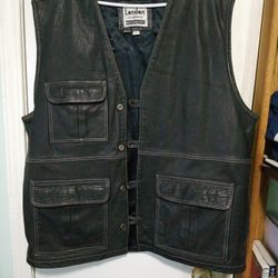 XXL Black Leather Motorcycle Vest $45