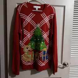 Jolly Sweaters Unisex Red Sweater Christmas Tree Teddy Bear Men’s Medium 