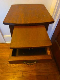 Vintage Wooden Side Table with Drawer & Pull-Out Shelf