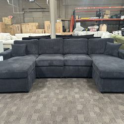 Black Double Chaise Comfy Sectional 