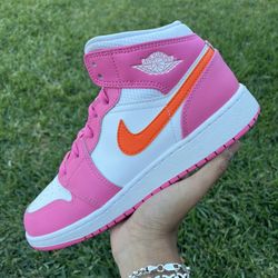Jordan 1 Mid GS “Pinksicle Safety Orange” Size 6.5Y/8W