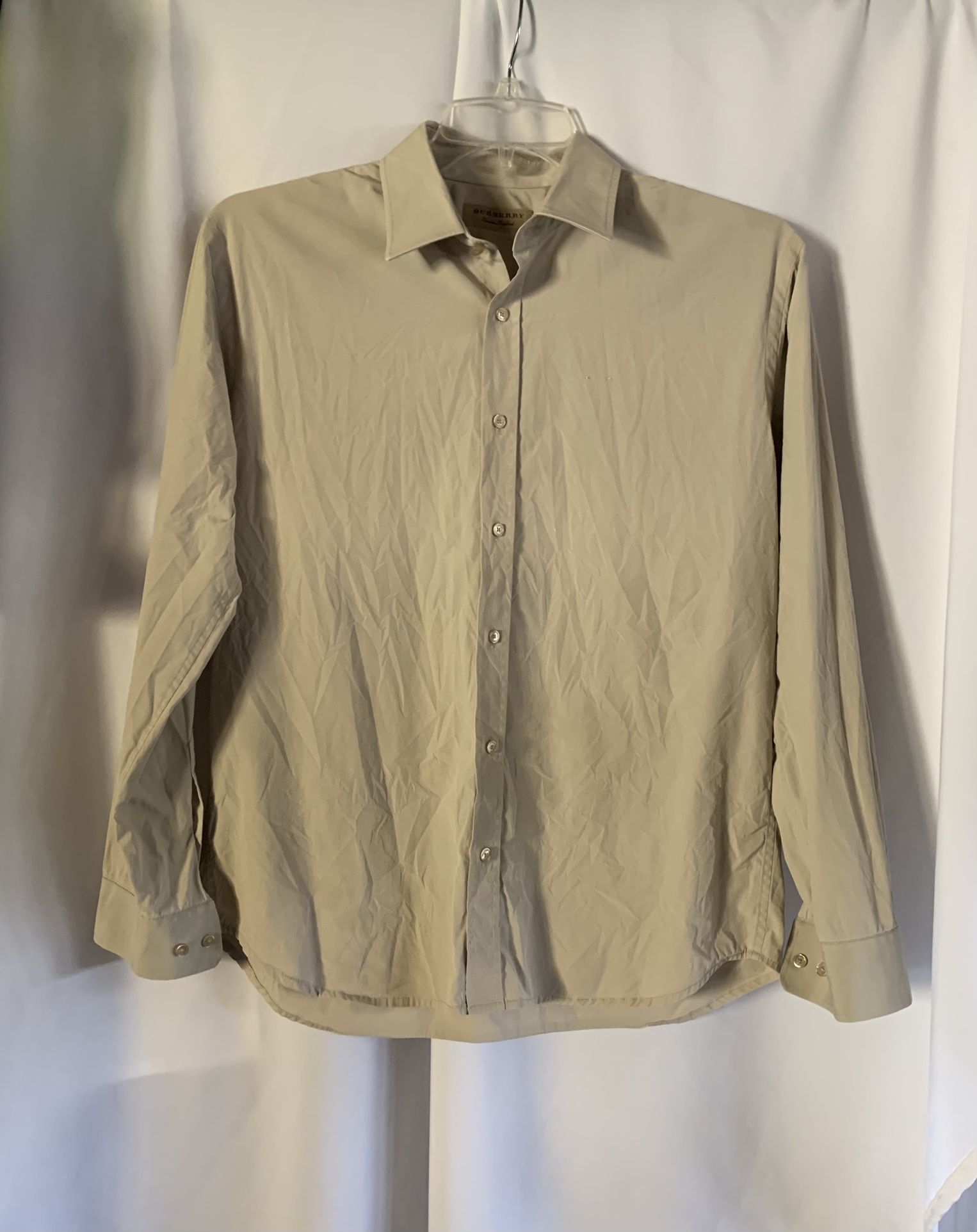 Mens BURBERRY Button Down Shirt Long Sleeve Beige 15 /41 Medium