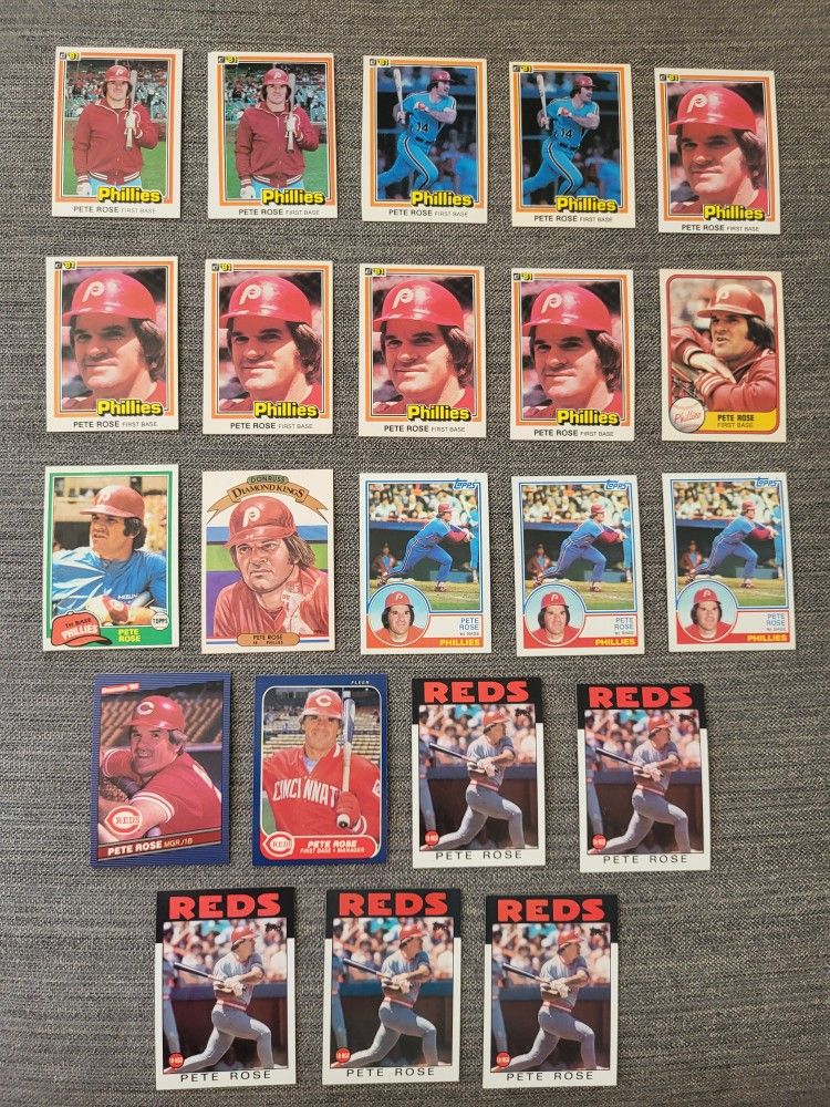 Pete Rose Lot of 21 Total Baseball Cards HIGH GRADE MINT HOF Red Phillies Expos