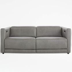  Crate And Barrel Russo Leather Sofa With Charge Ports 79”