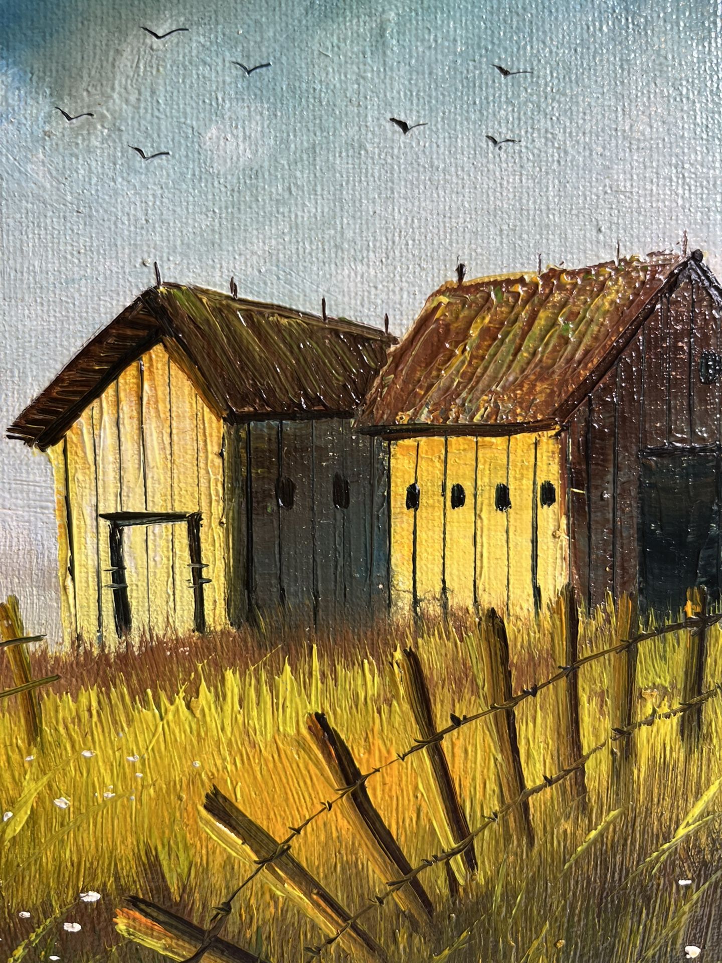 VTG Signed E. Woodson Framed Oil Painting Country Barn Fields Landscape