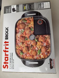 THE ROCK by Starfrit 12-Inch x 15-Inch 1,200-Watt Extra-Large Electric Skillet with Glass Lid 