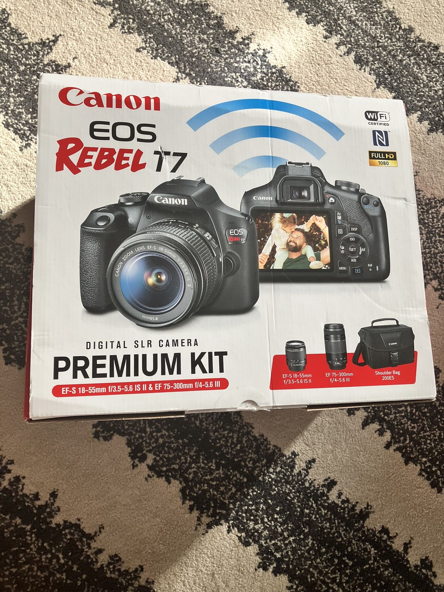 Canon - EOS Rebel T7 DSLR Two Lens Kit with EF-S 18-55mm and EF 75-300mm Lenses - Black-SD card