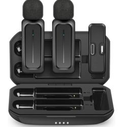 2 Pcs Wireless Lavalier Microphone for iPhone and Android W/ Charging Case