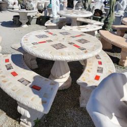 Concrete Mosaic Picnic Table with 3 Benches/ Outdoor Patio Furniture / Patio Set