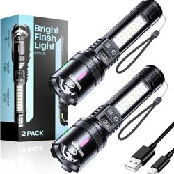 LED Rechargeable Flashlights High Lumens 10000 2 Pack,