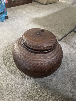 Vintage Handwoven Lidded Basket