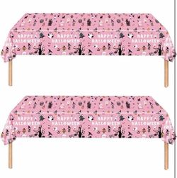 Pink Happy Halloween Plastic Table Cover 4-Pack