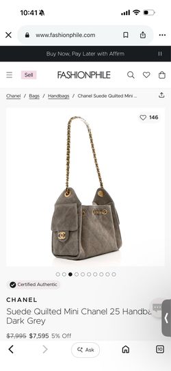 Chanel Suede Quilted Mini Chanel 25 Handbag Dark Grey
