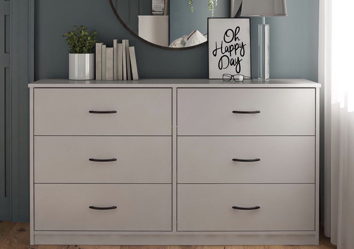 NEW Modern 6-Drawer Dresser, Light Grey