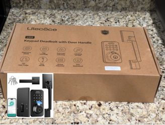 Fingerprint Keypad Door Lock with Handle Set – Smart Entry | Black