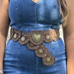 Brown Heart Faux Leather Belt