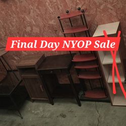 ^ MUST GO NOW ^ Tables, End Tables, Shelves, Metal Coffee Table With Glass Top, Round Tables, Plant Stands, Night Stands