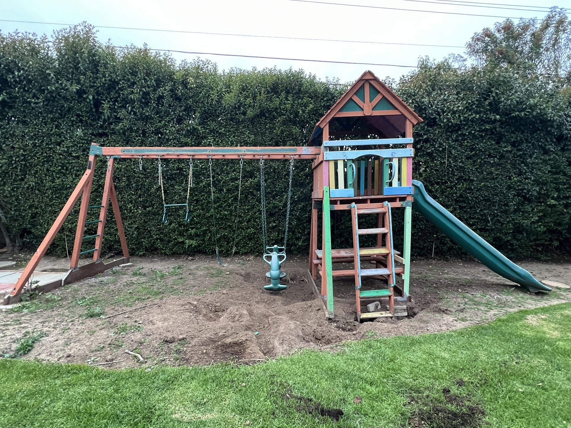 Wooden Swing Set - Slide And Monkey Bars