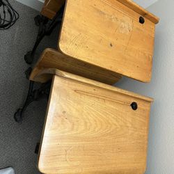 Antique Cast Iron And Wood School Desks (2)