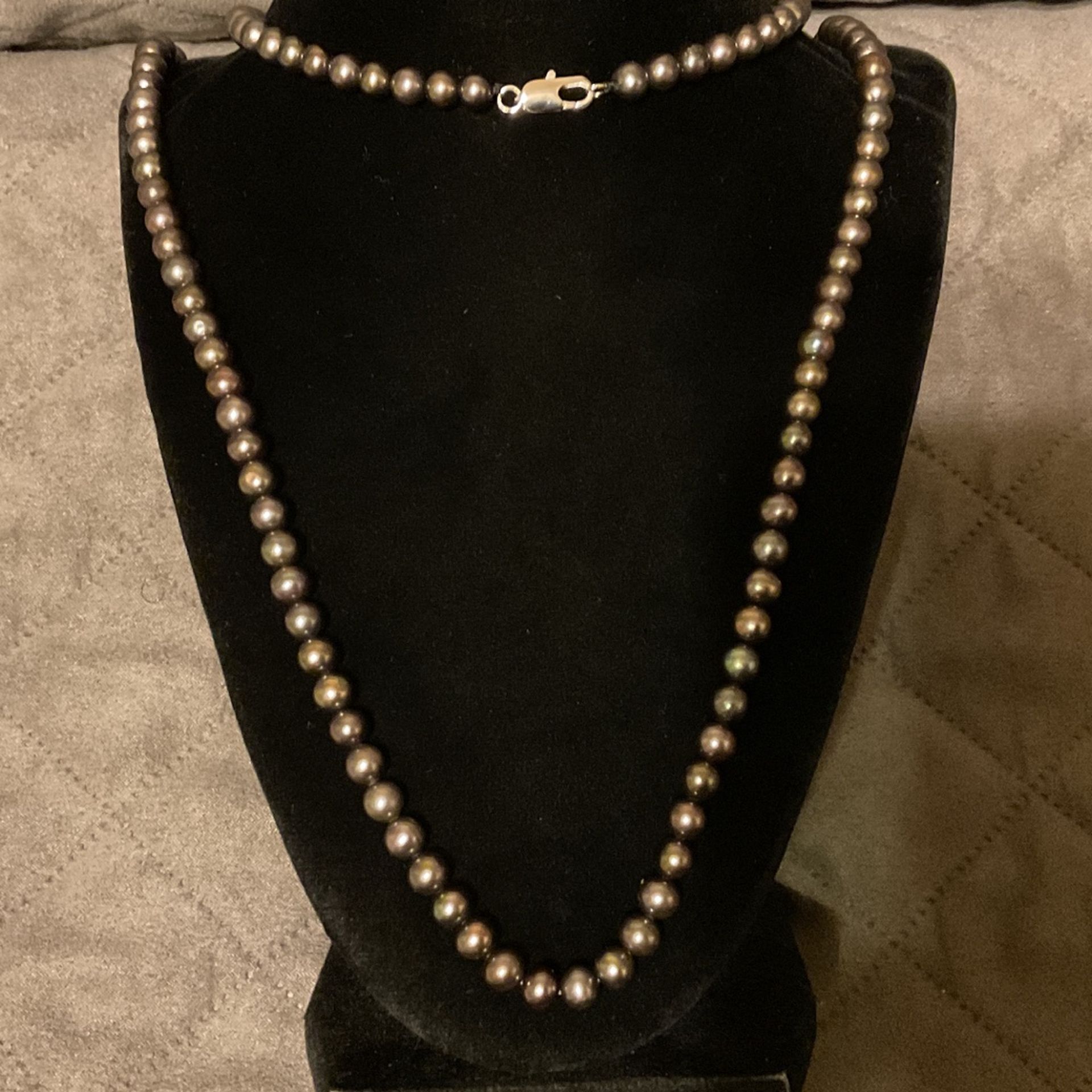 30” Labradorite Pearl Necklace With Silver Clasp..Genuine Pearls