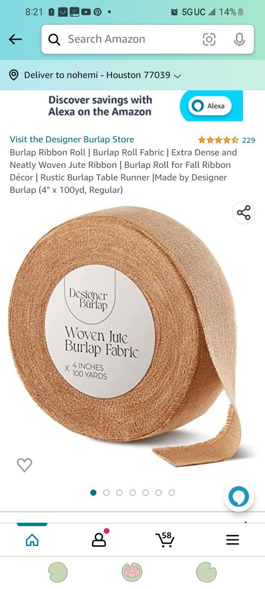 Burlap Fabric Ribbon Roll 4 Inches/100 Yards 
