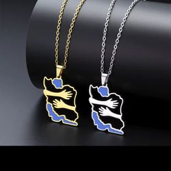 Iran Persia Map  Love supportive Hands Stainless Steel  Necklace