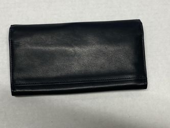 Amity Cowhide Black Leather Clutch Wallet Kiss Lock Vintage Pre Owned