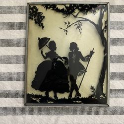 Vintage Reverse Convex Glass Painting Silhouette