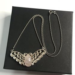 925 Sterling silver Rose Quartz Butterfly  Necklace Size 17”