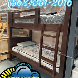 Twin Twin Brown Bunk Bed With Mattresses Included