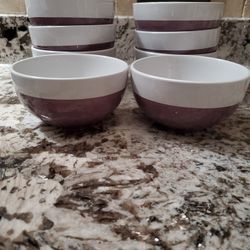 Set Of 8 Purple And White Bowls