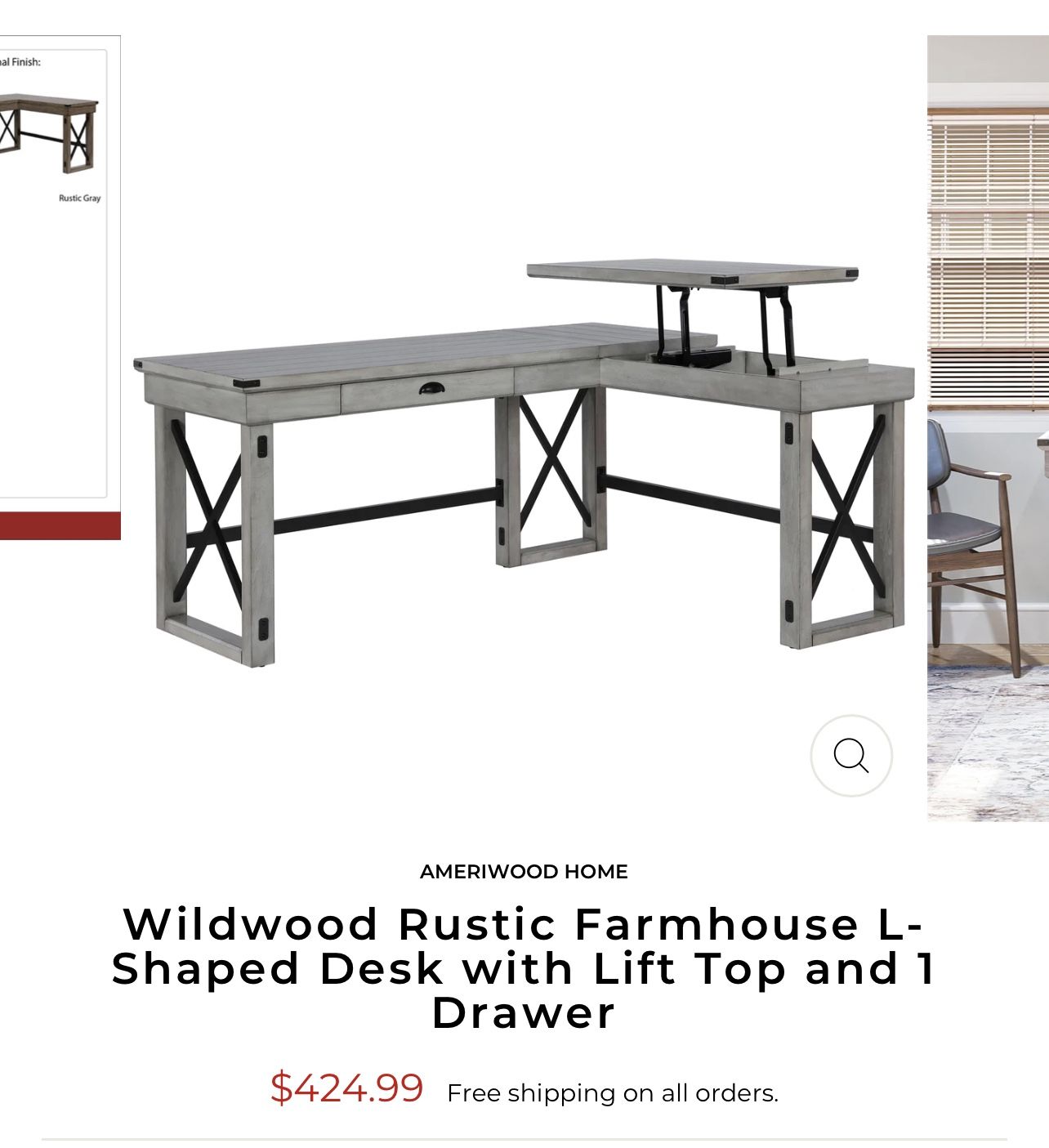 Brand New In Box Rustic L- Shape Desk