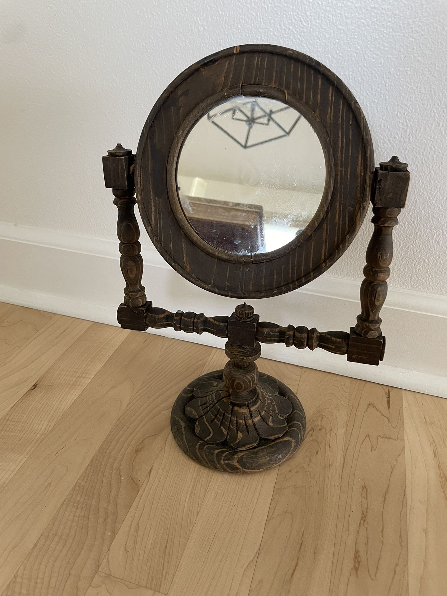 Antique Wooden Swivel Table Top Mirror